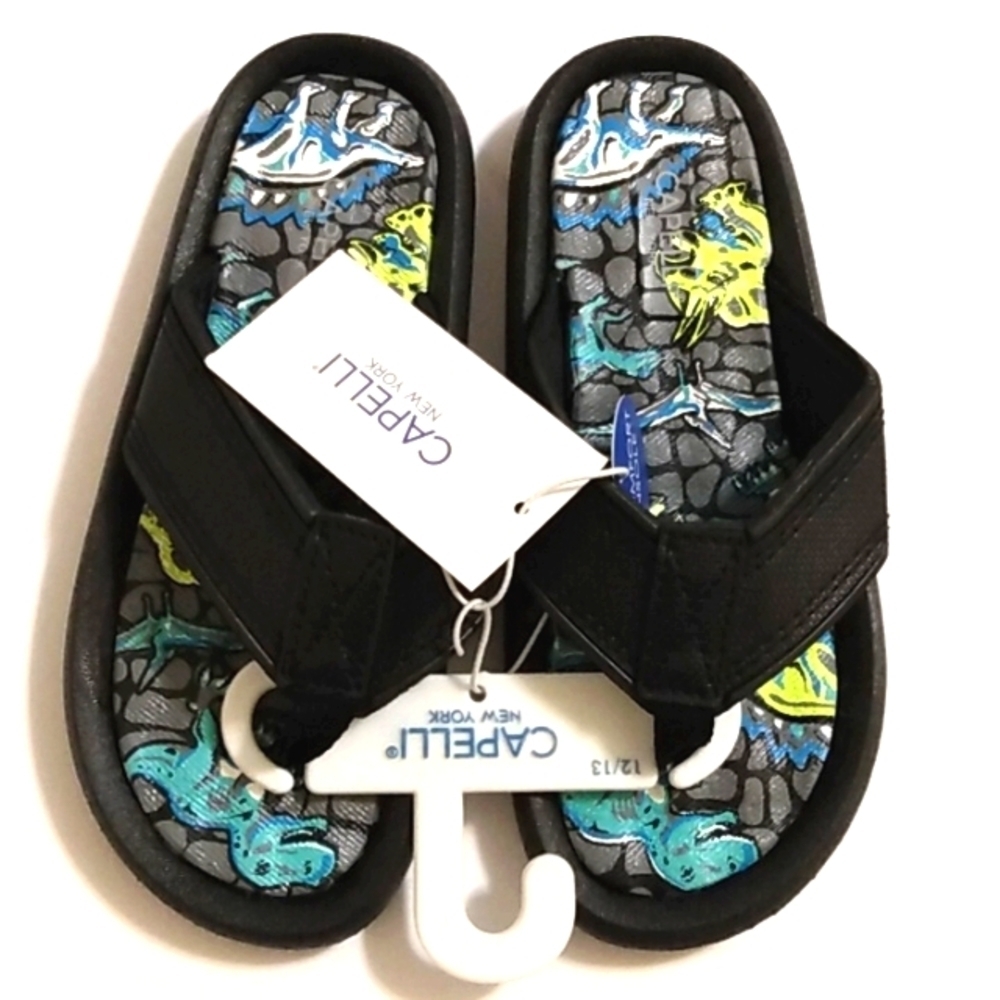CAPELLI NEW YORK BOYS DINOSAUR  FLIP FLOPS SANDALS SIZE 12-13 NWT